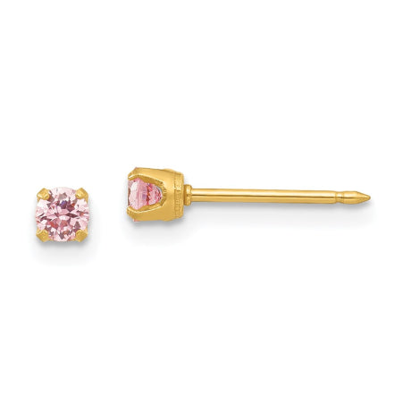 Inverness 24k Plated 3mm Pink CZ Post Earrings