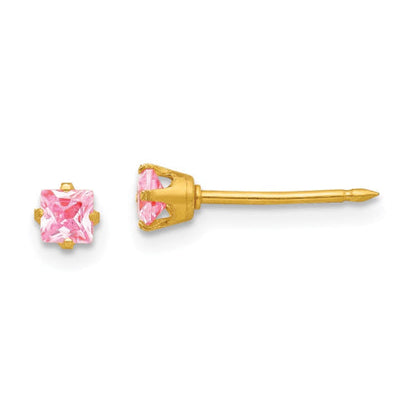 Inverness 14k 3mm Square Pink CZ Post Earrings