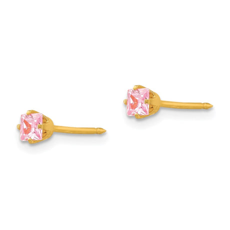 Inverness 14k 3mm Square Pink CZ Post Earrings