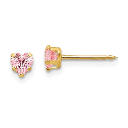 Inverness 14k 4mm Pink Heart CZ Earrings