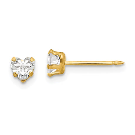 Inverness 14k 4mm Clear Heart CZ Earrings