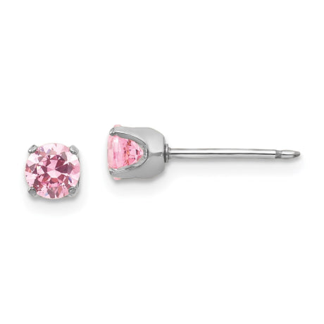 Inverness 14k White Gold 5mm Pink CZ Earrings