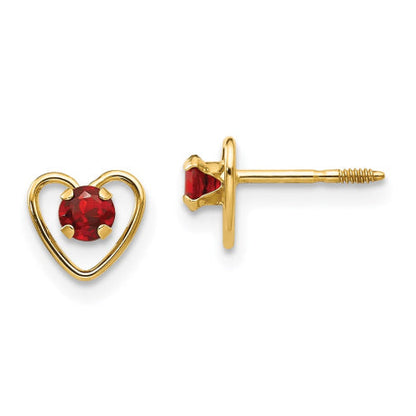 14k Madi K 3mm Garnet Birthstone Heart Earrings