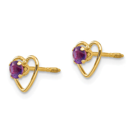 14k Madi K 3mm Amethyst Birthstone Heart Earrings