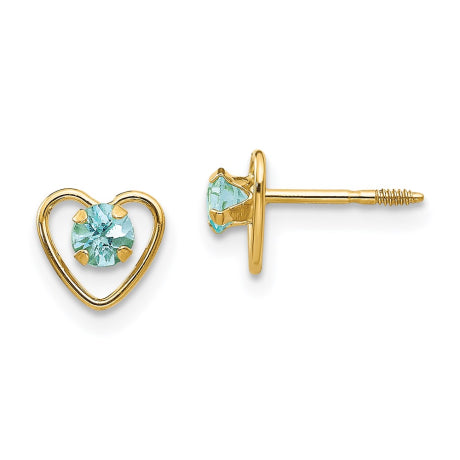 14k Madi K 3mm Aquamarine Birthstone Heart Earrings