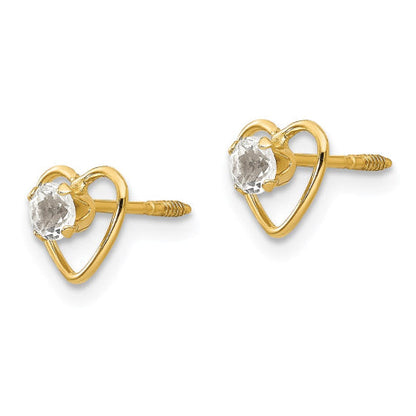 14k Madi K 3mm White Zircon Birthstone Heart Earrings