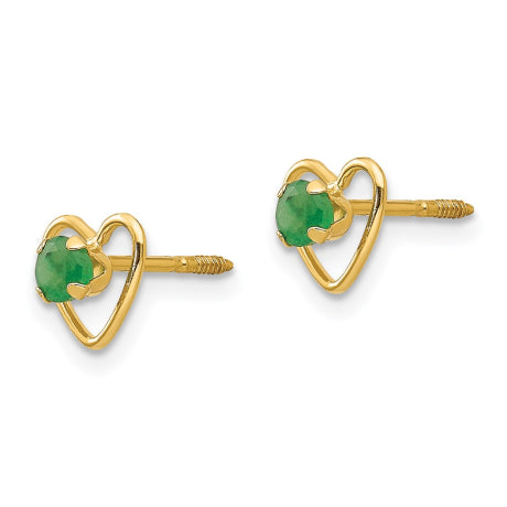 14k Madi K 3mm Emerald Birthstone Heart Earrings