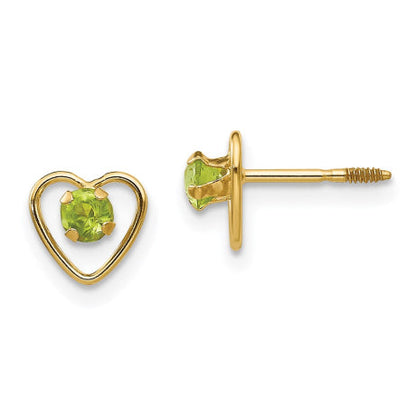 14k Madi K 3mm Peridot Birthstone Heart Earrings