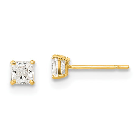 14k Madi K 3mm Square CZ Basket Set Stud Earrings