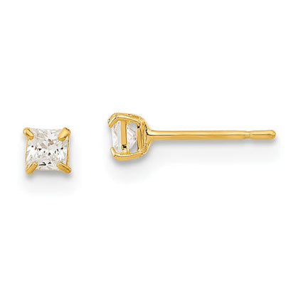 14k Madi K 2.5mm Square CZ Basket Set Stud Earrings