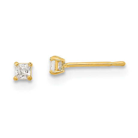 14k Madi K 2mm Square CZ Basket Set Stud Earrings