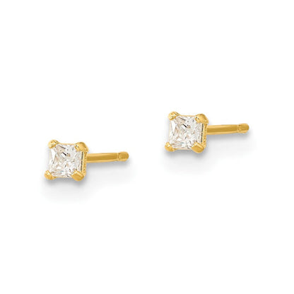 14k Madi K 2mm Square CZ Basket Set Stud Earrings