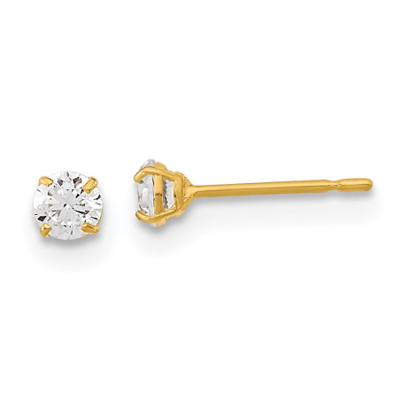 14k Madi K 3mm Round CZ Basket Set Stud Earrings