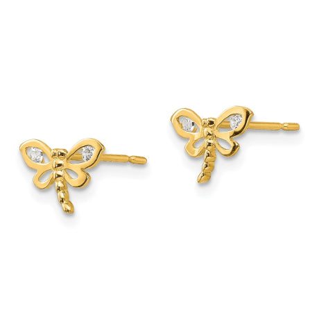 14k Madi K CZ Children's Dragonfly Post Earrings