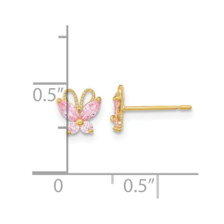 14k Madi K Kids Pink CZ Butterfly Post Earrings