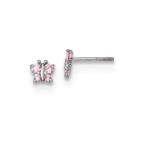 14k White Gold Madi K Polished Pink CZ Butterfly Post Earrings