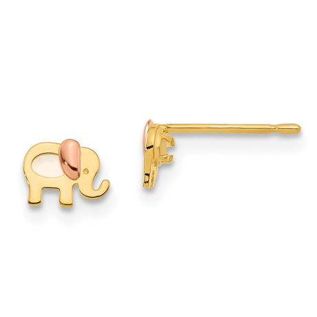 14k Madi K Two-tone Childrens MOP Elephant Post Earrings