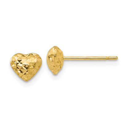 14K Diamond Cut Puffed Heart Post Stud Earrings