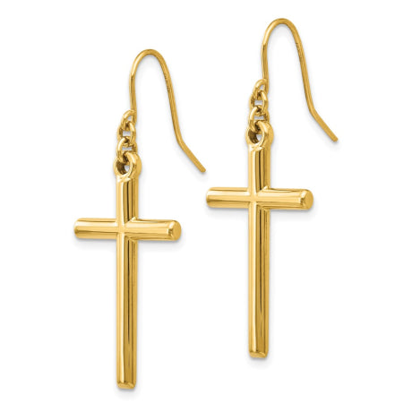 14k Cross Shepherd Hook Dangle Earrings