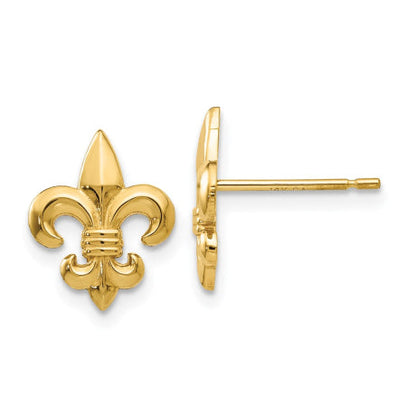 14k Gold Polished Fleur de Lis Post Earrings