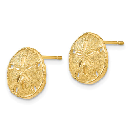 14k Gold Polished & Textured Sand Dollar Post Earrings