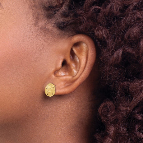 14k Gold Polished & Textured Sand Dollar Post Earrings