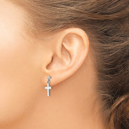 14k White Gold Polished Cross Earrings