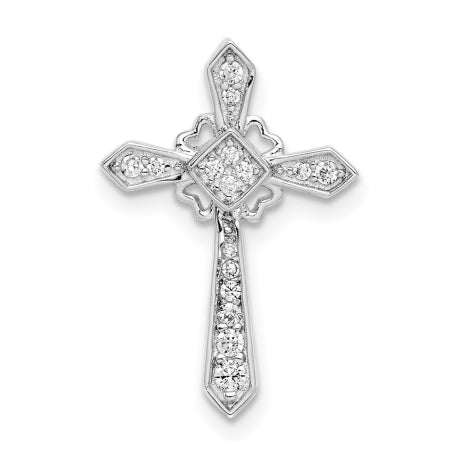 Sterling Silver Rhodium-plated CZ Cross Chain Slide