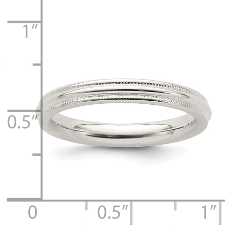 Sterling Silver 3mm Comfort Fit Half Round Milgrain Size 7 Band