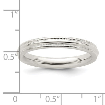 Sterling Silver 3mm Comfort Fit Half Round Milgrain Size 7 Band