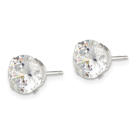 Sterling Silver 8mm Round Snap Set CZ Stud Earrings