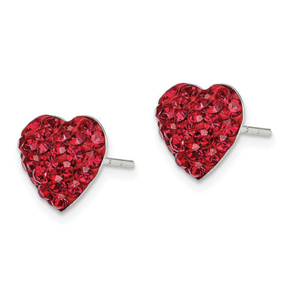 Sterling Silver Red Preciosa Crystal Heart Post Earrings