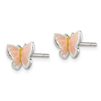 Sterling Silver Children's Enameled Butterfly Post Earrings