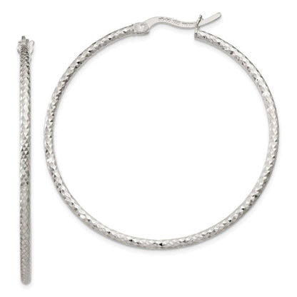 Sterling Silver Polished Diamond-cut 2mm Round Hoop Earrings