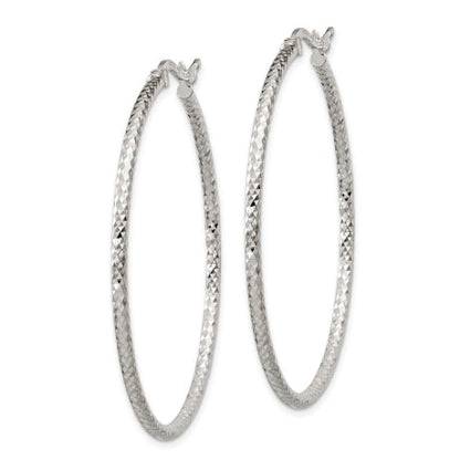 Sterling Silver Polished Diamond-cut 2mm Round Hoop Earrings