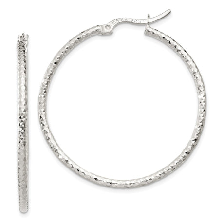 Sterling Silver Polished Diamond-cut 2mm Round Hoop Earrings