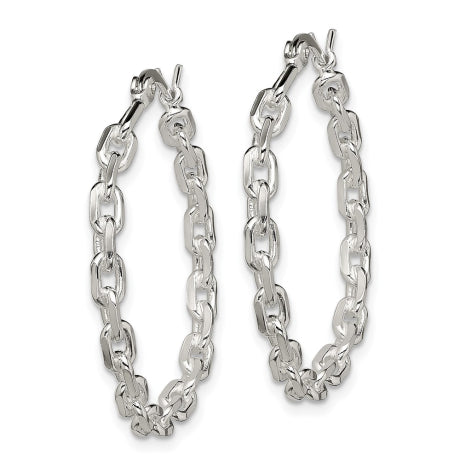 Sterling Silver Polished Cable Chain 3x30mm Hoop Earrings