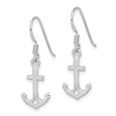 Sterling Silver Rhodium-plated Anchor Earrings