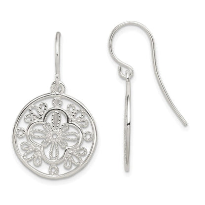 Sterling Silver Polished Filigree Shepherd Hook Earrings