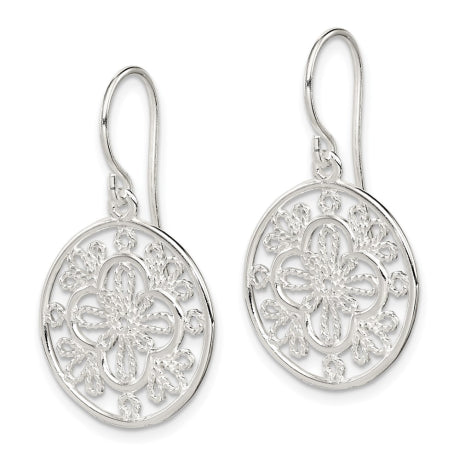 Sterling Silver Polished Filigree Shepherd Hook Earrings