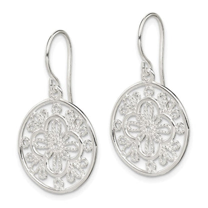 Sterling Silver Polished Filigree Shepherd Hook Earrings