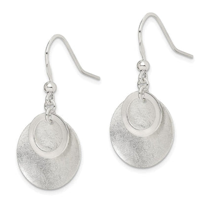 Sterling Silver Polished Textured Circle Shepherd Hook Earrings