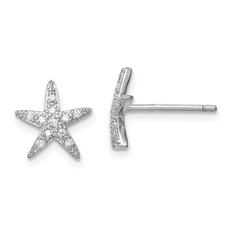 Sterling Silver Rhodium-plated CZ Micro pav������������������ Starfish Post Earrings