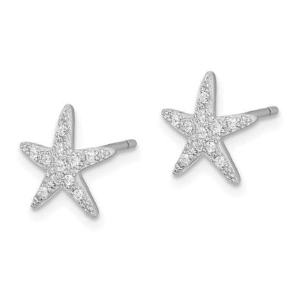 Sterling Silver Rhodium-plated CZ Micro pav������������������ Starfish Post Earrings