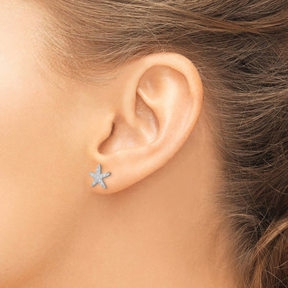 Sterling Silver Rhodium-plated CZ Micro pav������������������ Starfish Post Earrings