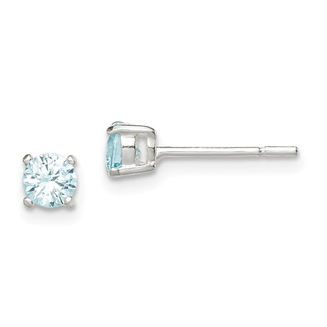 Sterling Silver Polished Light Blue CZ Post Earrings