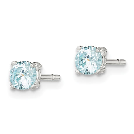 Sterling Silver Polished Light Blue CZ Post Earrings