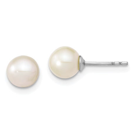 Sterling Silver Rhodium Plated 6-7mm White Round Freshwater Cultured Pearl Post Stud Earrings