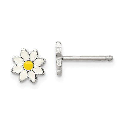 Sterling Silver Polished & Enameled Flower Post Earrings