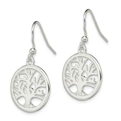 Sterling Silver Polished Round Tree Shepherd Hook Earrings